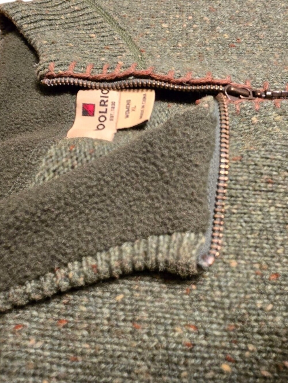 Woolrich Vintage Tweed Quarter Zip Sweater Fleece Lined Green XL Cabincore - Picture 8 of 11
